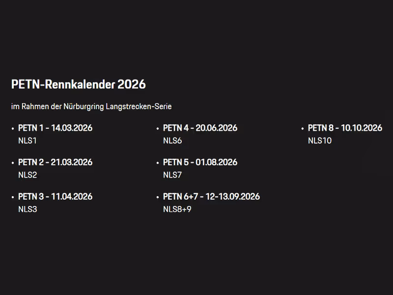 Terminkalender der Porsche Endurance Trophy Nürburgring 2026